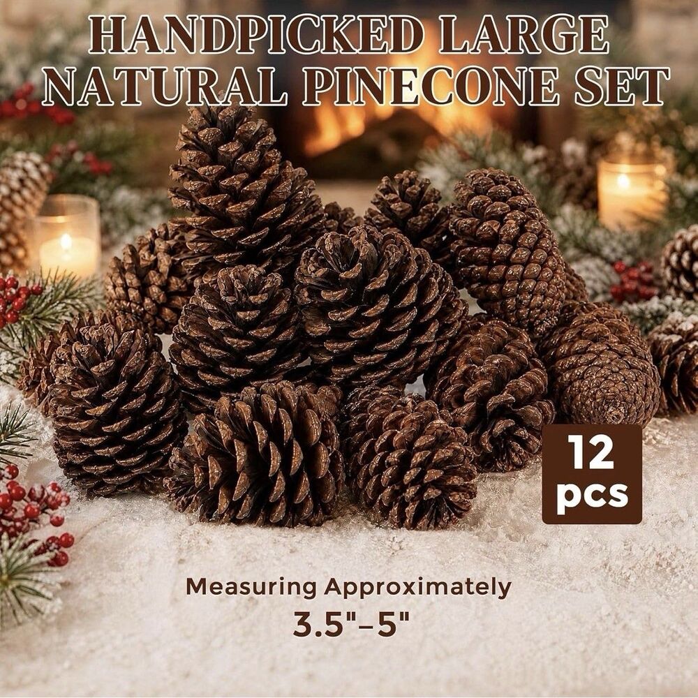 JOHOUSE 12 Large Natural Pine Cones, Pinecone Bowl Fillers (3.5"-5") DIY Crafts